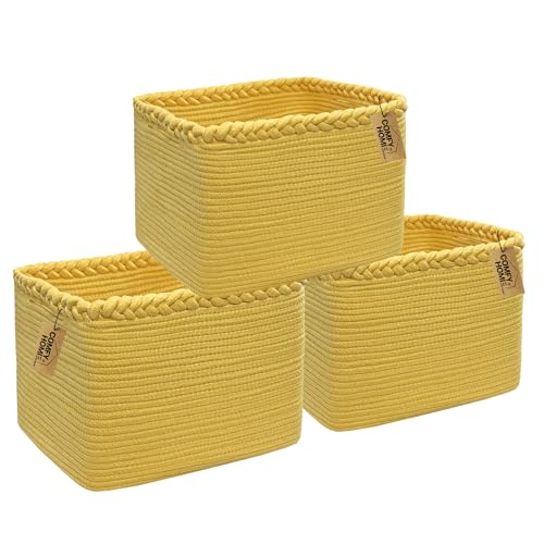COMFY-HOMI 3Pack Small Woven Cotton Rope Basket for Organizing, Gift Baskets for Handles, Empty Gift Baskets, Medium Rope Basket|13.5" x 11" x 9.5" home decor for Living Room, Bathroom - color: Yellow, size: 13.5" x 11" x 9.5"