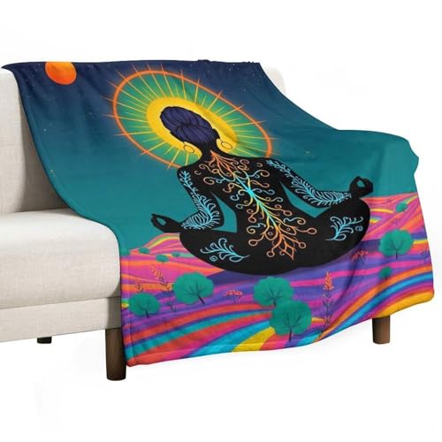 Yoga Meditation Chakra Print Throw Blanket, Soft Flannel Fuzzy Cozy Warm Blanket for Couch Bed Sofa Home Decor, 50"x60" - size: 50*60 in