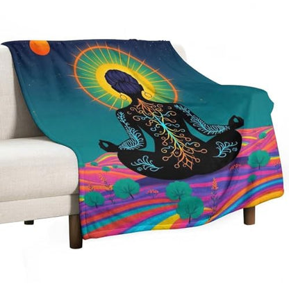 Yoga Meditation Chakra Print Throw Blanket, Soft Flannel Fuzzy Cozy Warm Blanket for Couch Bed Sofa Home Decor, 50"x60" - size: 50*60 in