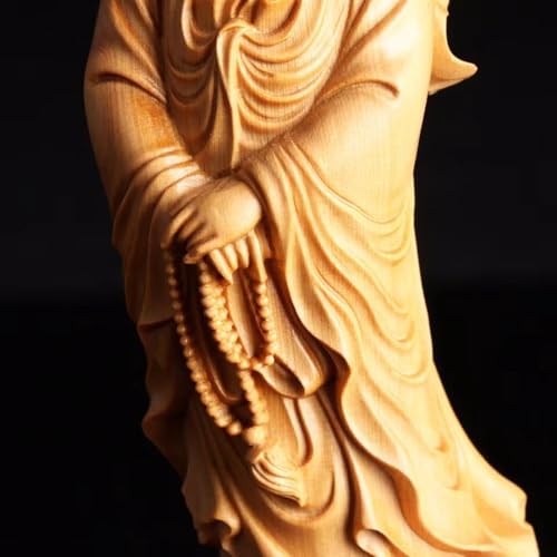 Antique Guanyin Wooden Statue Accents Zen Meditation Wood Sculpture Decor for Living Room Spa Or Yoga Studio Centerpiece Books Living Room Bedroom Ornament