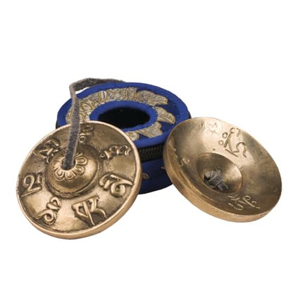 Tibetan Tingsha Cymbal Bells with case | Handcrafted in Nepal Sound Healing Meditation bells 6.5 cm for Sound Healing and Mindfulness. Sound Healing Instrument for Yoga and Meditation (Blue) - color: Blue