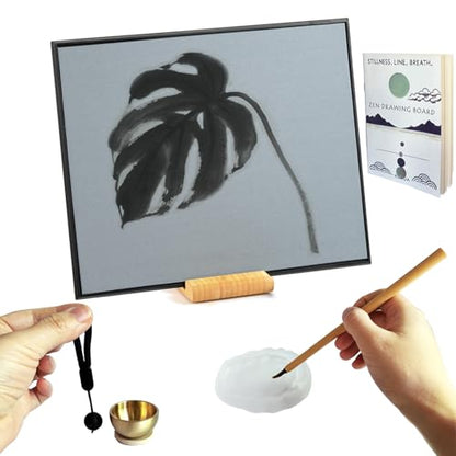 Zen Buddha Water Drawing Board with Meditation Drawing Breathing Instruction and Mini Singing Bowl, Zen Water Painting Set for Relaxing, Mindfulness Practice, Unique Gifts for Men and Women