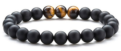 Men Women 8mm Tiger Eye Stone Beads Bracelet Elastic Natural Stone Yoga Bracelet Bangle - color: Matte Tiger Eye-21003