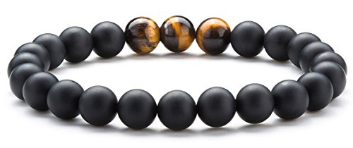 Men Women 8mm Tiger Eye Stone Beads Bracelet Elastic Natural Stone Yoga Bracelet Bangle - color: Matte Tiger Eye-21003