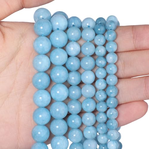 60pcs 6mm Natural Stone Beads Blue Chalcedony Beads Crystal Gemstone for Jewelry Making, DIY Bracelet Necklace - color: Blue Chalcedony, size: 6mm