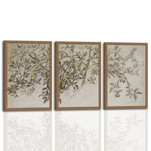 Vintage Apple Tree Canvas Wall Art Set of 3 Rustic Botanical Poster Prints with Wooden Frame Neutral Tree Branch Picture Painting Country Farmhouse Wall Decor for Living Room Bedroom Kitchen12x16Inches - color: Apple Tree Branches, size: 12x16 Inches