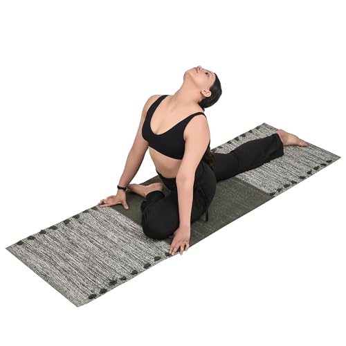 Silak Handmade Organic Cotton Yoga Mat Cotton Exercise Rug – Handwoven, Absorbent & Hand Washable Fitness Mat Ideal for Yoga, Workouts and Meditation - color: Jade & Jute