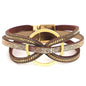 Fesciory Leopard Bracelet for Women, Boho Leather Wrap Multi-Layer Pearl Crystal Bracelet Bangle Jewelry - style: Circle(Brown)