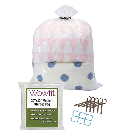 Wowfit 5 CT 32x42 inches Big Large Clear Plastic Bags Perfect for Blanket, Duvets, Pillows, Plush Toys, Comforter and Basement Storage (1.6 Mil Flat Bags) - size: 32"x42"
