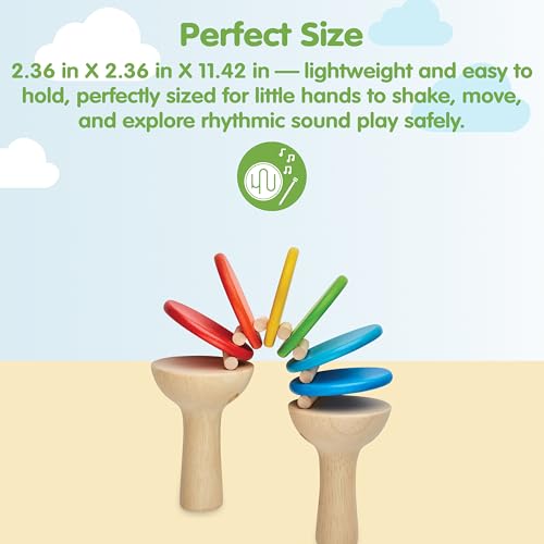 PlanToys Wooden Clatter Toy Percussion Musical Instrument (6413) | Sustainably Made from Rubberwood and Non-Toxic Paints and Dyes