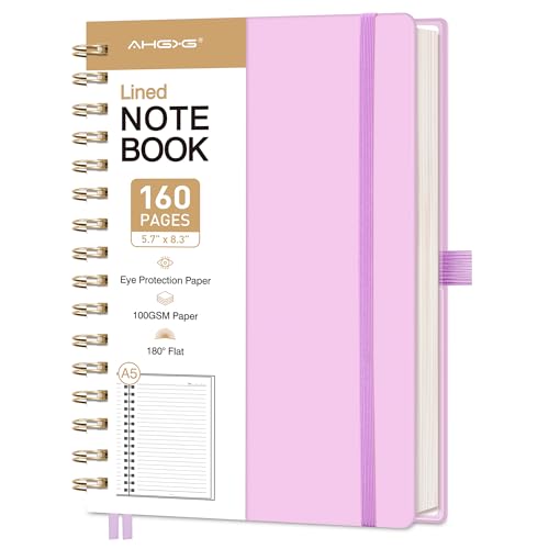 Spiral Journal Notebook, 160 Lined Pages, A5 Medium Size (5.7'' x 8.3''), for Men & Women, Journaling, Writing, Work & Office, Hardcover, 100 GSM Thick Paper (Purple) - color: Purple