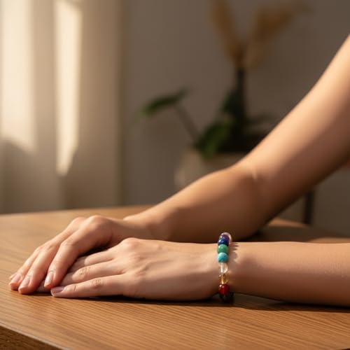 The Alchemist's Arcanum Adjustable Beaded Wrist Accessory for Men and Women, Stretch Fit Stone Bead Jewelry for Daily Wear and Gifting - color: 7 Chakra