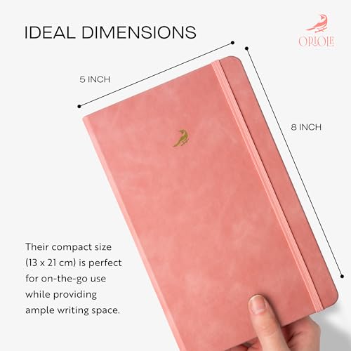 Oriole Vegan Leather Ruled Notebook - Pink | 176 Pages of Thick Lined Paper | Soft Touch Hardcover Journal (5 x 8 in) with Gold Foil Bird Design & Luxury Gift Box - color: Pink