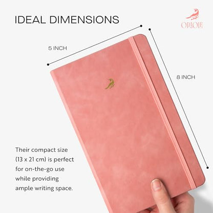 Oriole Vegan Leather Ruled Notebook - Pink | 176 Pages of Thick Lined Paper | Soft Touch Hardcover Journal (5 x 8 in) with Gold Foil Bird Design & Luxury Gift Box - color: Pink