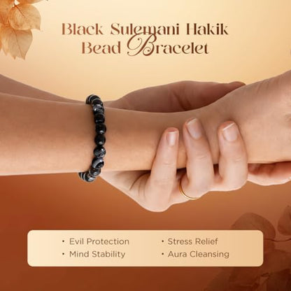 Sulemani Hakik Bead Bracelet For Men & Women Certified Round beaded Gemstone Adjustable Healing Bracelets for Negative Energy & Black Magic Protection