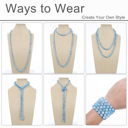 Beaded Necklace Hand Knotted for Woman - color: Aquamarine 1