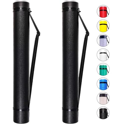 CALPALMY 2-Pack Extendable Poster Tubes Expand from 24.5” to 40” with Shoulder Strap | Carry Documents, Blueprints, Drawings and Art | Black Portable Durable Round Storage Cases with Lids and Labels