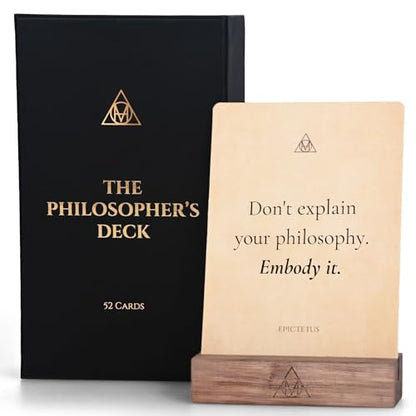 The Philosopher’s Deck - 52 Daily Stoic Motivational Cards with Display Stand and Journal Prompts Designed for Personal Growth, Gifts for Men and Women, Perfect Office Decor for Men