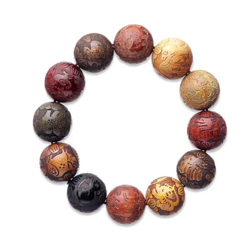 Handcrafted Wooden Bead Bracelet Mixed Natural Wood Colors Prayer Bracelet for Men or Women,1pc/pack - style: Dia.20mmX12pcsBirthAnimals