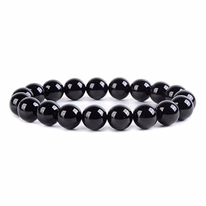 Justinstones Gem Semi Precious Gemstone 10mm Round Beads Stretch Bracelet 7 Inch Unisex - color: Black Tourmaline