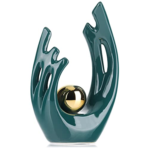 XMGZQ Teal Ceramic Abstract Statues and Sculptures,Green and Gold Art Ceramic Statues,Modern Home Decor for Living Room,Dining Table, Coffee Table,Shelf, Entrance,Home Desktop Sculpture Teal Decor - color: Green, size: Small