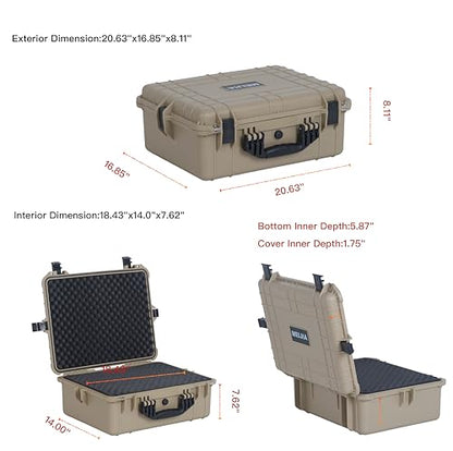 MEIJIA Portable All Weather Waterproof Protective Hard Case,Compact Camera Case with Customizable Fit Foam,Fit Use of Drones,Camera,Equipments, 20.62 x16.85x8.11inches(Desert Tan) - color: Desert Tan