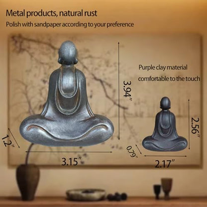 2pcs Metal Buddha Statue, Meditation Pose Sculpture, Zen Home Decor for Spiritual, Yoga Spaces Decoration Indoor & Outdoor (Metal & Clay)