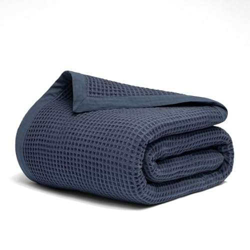 GOTS Certified 100% Organic Cotton Throw Blanket, 55" X 60" Waffle Blankets & Throws for Bed, Throw Blanket for Couch, Modern & Cozy Blanket, All Season Waffle Blanket, Soft Blanket (Navy) - color: Navy, size: Organic Cotton - Throw