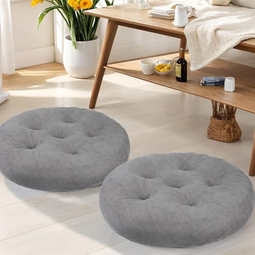 Meditation Floor Pillow Set of 2, Round Large Pillows Seating for Adults, Tufted Corduroy Cushion for Tatami Living Room, 22x22 Inch FP-Grey-R - color: Grey, size: Round