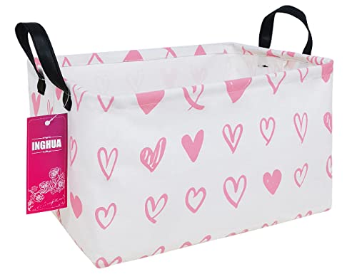 Rectangular Storage Basket Fabric Organizer Bin for Toys,Books,Clothes,Gifts,Pets-Perfect for Home,Office,Nursery,Dorm,Shelf(Rec-Pink hearts ) - color: Rec-Pink hearts