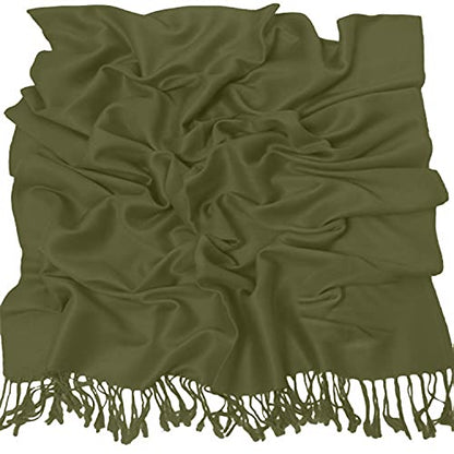CJ Apparel Solid Color Tassels Design Nepalese Shawl Scarf Wrap Stole Throw Head Wrap Pashmina Gift Hand Made in Nepal New - color: Avocado Green