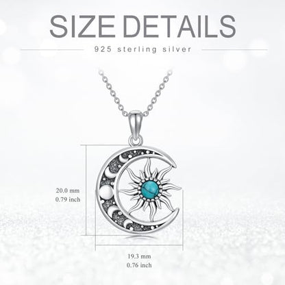 Sun and Moon Necklace 925 Sterling Silver Sun Moon Pendant Gemstone Jewelry Gifts for Women - style: Turquoise