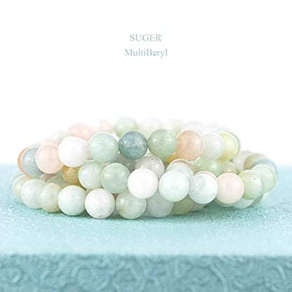 8mm Natural Gemstone Stretch Bracelet, Handmade Unisex Crystal Bracelets for Meditation, Yoga, Spiritual Healing & Positive Energy - color: Multi-Berly