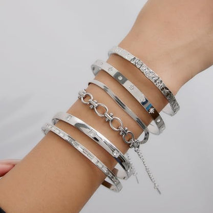 Elegant Minimalist Bangle Bracelet Adjustable Size Wristband Stainless Steel Jewelry Simple Everyday Wear Accessory - style: JDB201071 S