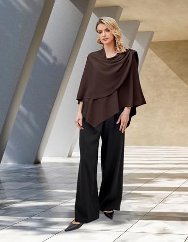 PULI Womens Large Cross Front Poncho Sweater Wrap Topper Knitted Elegant Shawls Cape for Fall Winter - color: 1-chocolate Brown