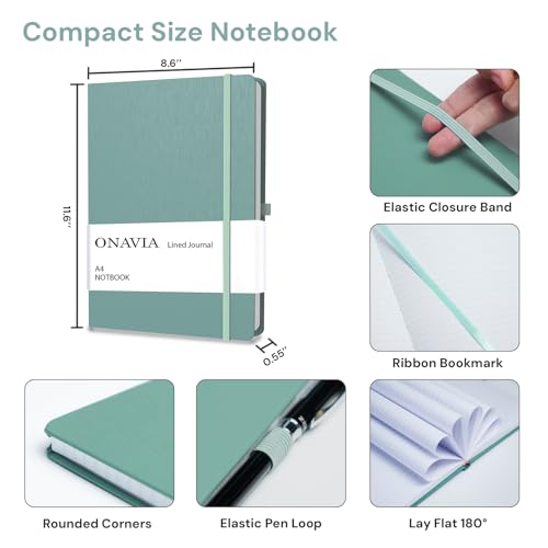 A4 Notebook Hardcover, 8.5" x 11" College Ruled Journal Notebook, Lay Flat 160 Pages (80 Sheets) Lined Notebook for School Notes, Note Taking, Midnight Green
