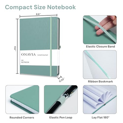 A4 Notebook Hardcover, 8.5" x 11" College Ruled Journal Notebook, Lay Flat 160 Pages (80 Sheets) Lined Notebook for School Notes, Note Taking, Midnight Green