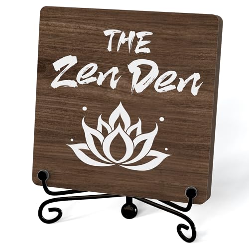 Buddha The Zen Den Quote Desk Decor, Funny Office Inspirational Gifts for Family Friends, Meditation Room Tabletop Decor, Zen Home Office Wooden Plaque Sign with Stand (J02) - style: The Zen Den