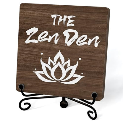 Buddha The Zen Den Quote Desk Decor, Funny Office Inspirational Gifts for Family Friends, Meditation Room Tabletop Decor, Zen Home Office Wooden Plaque Sign with Stand (J02) - style: The Zen Den