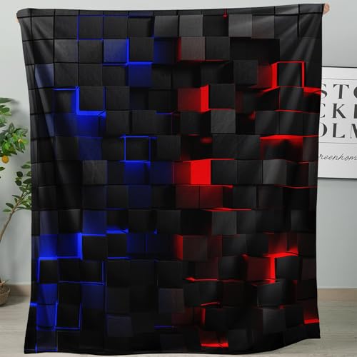 Lightweight Fleece Blanket,Super Soft Cozy Fluffy Plush Red Blue Geometry Abstract Ombre Print Throw Blanket for Couch, Sofa, Bed 47"x59" - color: Red Blue Geometry