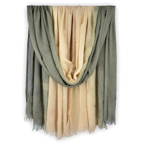 Two-tone Linen Scarf for Women Lightweight Summer Wrap Cotton Shawl Beach Travel Pashmina Gauze 75"×35" - color: Light Green/Light Yellow