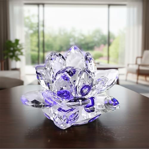 Lotus Flower Figurine,Crystal Lotus Decor Centerpiece,Feng Shui Home Decor for Office Desk Accent in 2.5 Inch - color: Purple