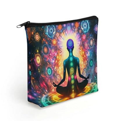 Chakra Meditation Large Capacity Linen Cosmetic Bag with Zipper for Women, Sturdy Durable Makeup Travel Bag for Toiletries Trip Organization