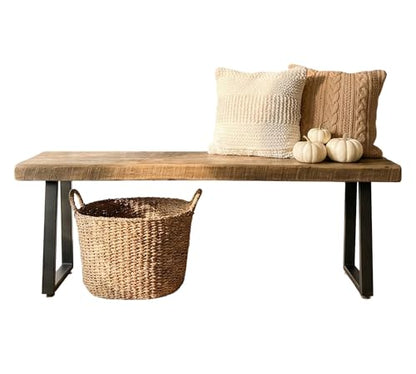 Rustic Revival Reclaimed Barnwood Bench, Solid Wood with Metal Base, Modern Farmhouse Style, 2-Inch Thick Top, for Entryway, Bedroom, Living Room (30x12) - size: 30x12