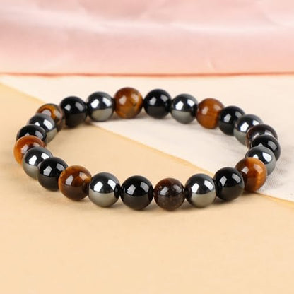 LPBeads Handmade Natural Gemstone Stretch Elastic Bracelet Healing Crystal Round Stone Beads Jewelry Gifts for Women Men - color: Onyx Tiger Hematite Mixed, size: 8mm