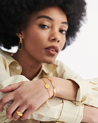 POTESSA 18K Gold Plated Cuff Bracelets Adjustable Dainty Bangle Handemade Jewelry for Women - style: Brushed