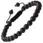 MASSIVE BEADS Natural Healing Power Gemstone Crystal Beads Unisex Adjustable Macrame Bracelets - color: Black Lave, size: 6mm