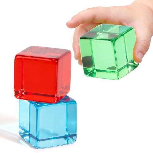 Woodtoe Large Building Blocks for Toddlers, Montessori Stacking Toys for 1 2 3 4 Year Old Baby Boys Girls, No Choking Hazard, Big Acrylic Gem Cubes Rainbow Blocks, STEM Sensory Toy Gifts for Kids 1-3 - style: 3 PCS Large Acrylic Blocks