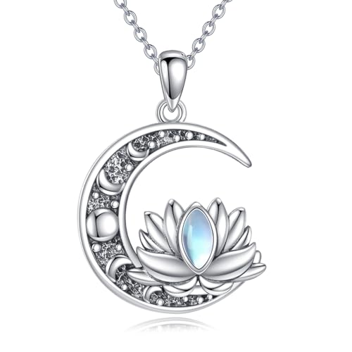 Sun and Moon Necklace 925 Sterling Silver Sun Moon Pendant Gemstone Jewelry Gifts for Women - style: Lotus