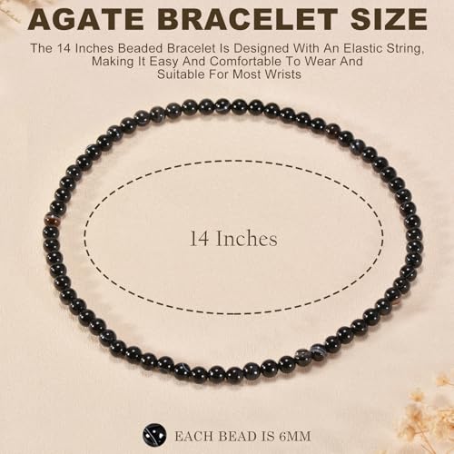14in Agate Wrap Bracelet for Women Men Natural Round Beaded Agates Stone Healing Stretch Bracelets Elastic Handmade Polished Gemstone Beads Bracelet - color: Black White Agate, size: 6mm Beads